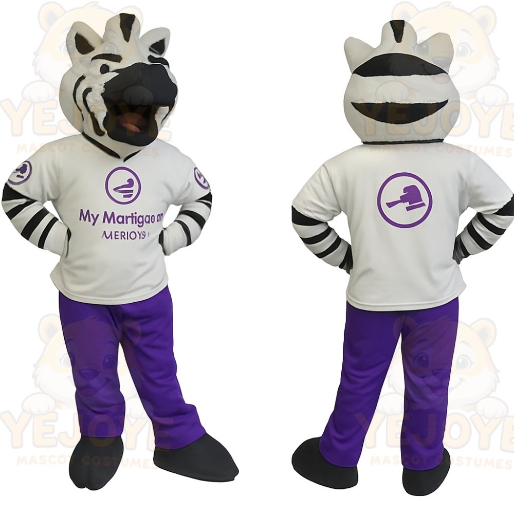 White Black Purple Zebra Mascot Costume