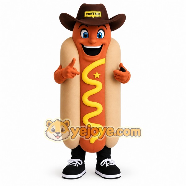 Brown Tan Cowboy Hot Dog Mascot Costume Brown Tan Cowboy Hot Dog Mascot Costume