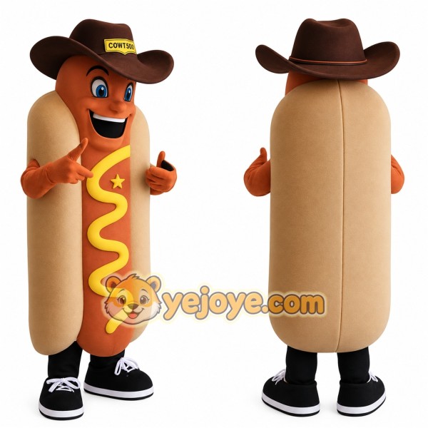 Brown Tan Cowboy Hot Dog Mascot Costume