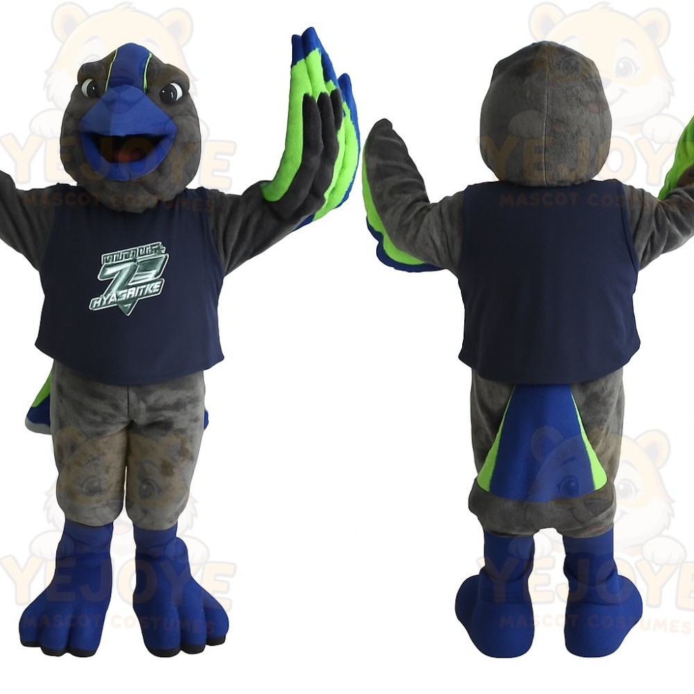 Gray Blue Green Bird Mascot Costume