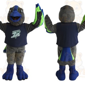 Gray Blue Green Bird Mascot Costume