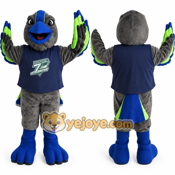 Gray Blue Green Bird Mascot Costume