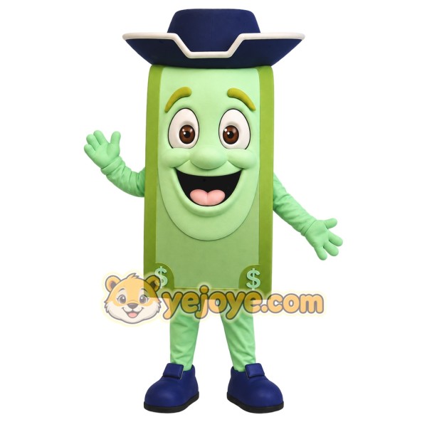 Green Navy Dollar Bill Cowboy Mascot Costume