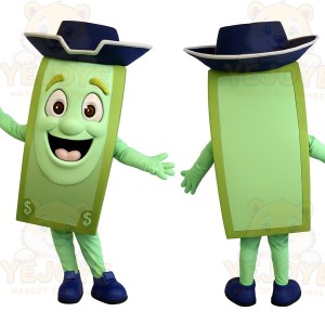 Green Navy Dollar Bill Cowboy Mascot Costume