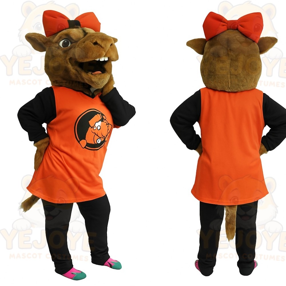Brown Orange Red Bow Gopher Mascot Costume