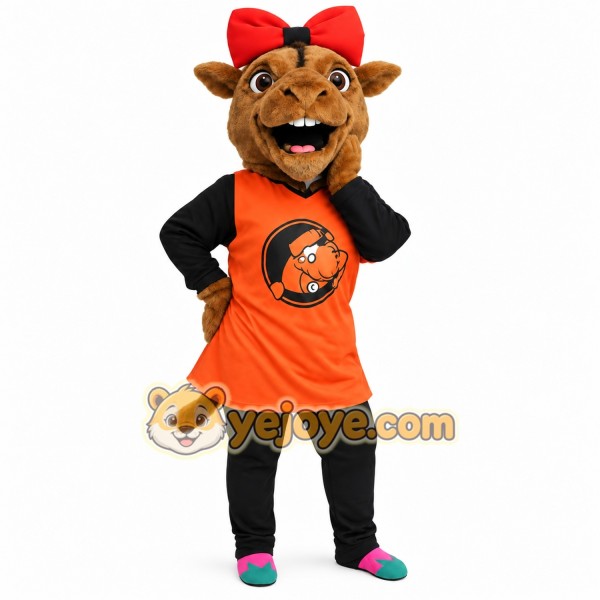 Brown Orange Red Bow Gopher Mascot Costume