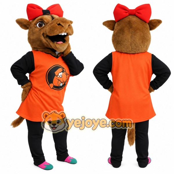 Brown Orange Red Bow Gopher Mascot Costume