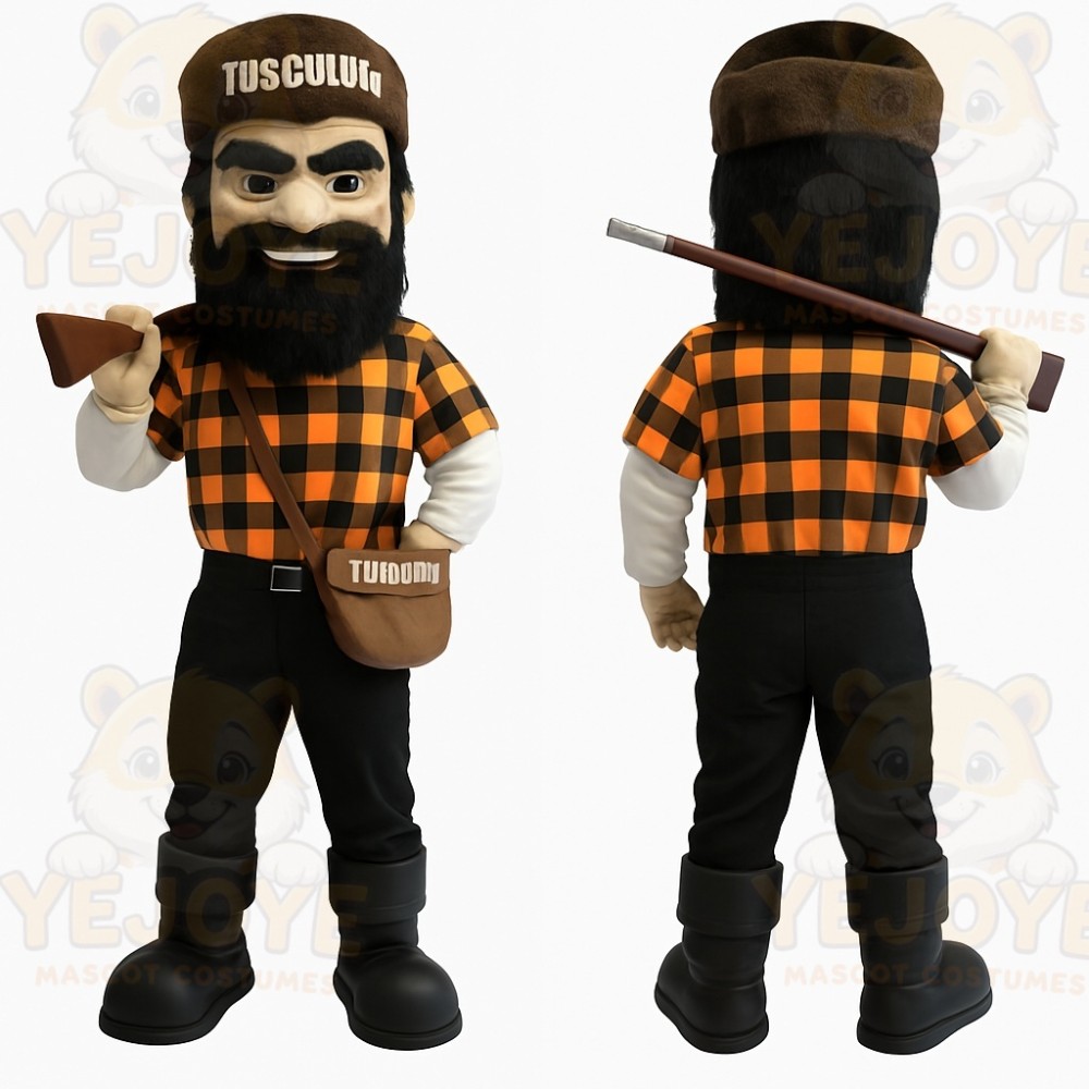 Orange Black Bearded Lumberjack Mascot Costume