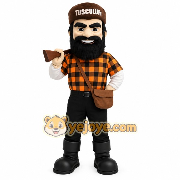 Orange Black Bearded Lumberjack Mascot Costume