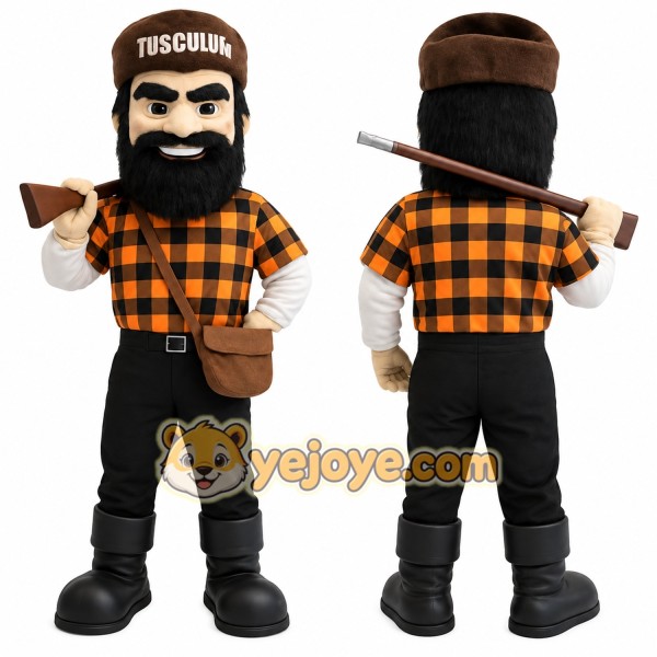Orange Black Bearded Lumberjack Mascot Costume