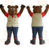 Brown Red Beige Explorer Bear Mascot Costume