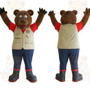Brown Red Beige Explorer Bear Mascot Costume