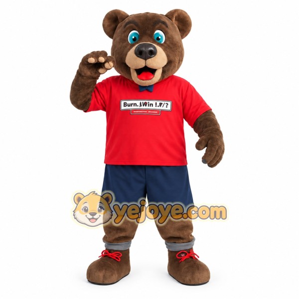 Brown Bear Red Shirt Navy Shorts Mascot Costume Brown Bear Red Shirt Navy Shorts Mascot Costume