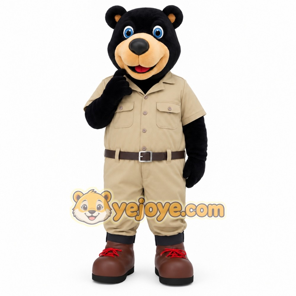 Black Khaki Safari Bear Mascot Costume Black Khaki Safari Bear Mascot Costume