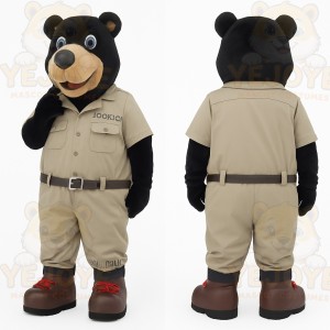 Black Khaki Safari Bear Mascot Costume