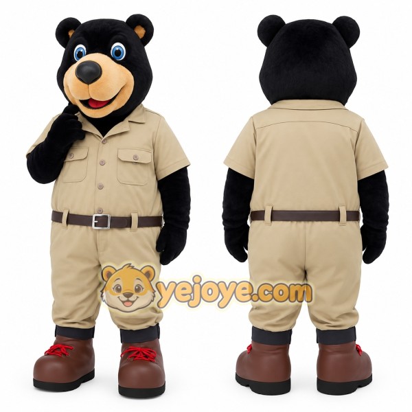 Black Khaki Safari Bear Mascot Costume