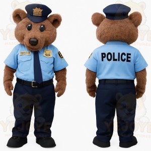 Brown Light Blue Police Bear Mascot Costume