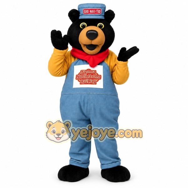 Black Bear With Blue Overalls Mascot Costume Black Bear With Blue Overalls Mascot Costume