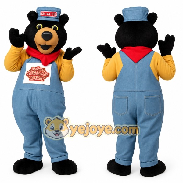 Black Bear With Blue Overalls Mascot Costume