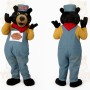 Black Bear With Blue Overalls Mascot Costume