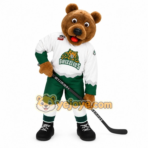 Brown Green White Hockey Bear Mascot Costume Brown Green White Hockey Bear Mascot Costume