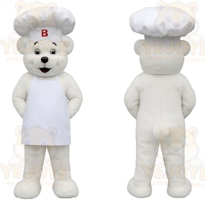 White Chef Bear With Apron Mascot Costume