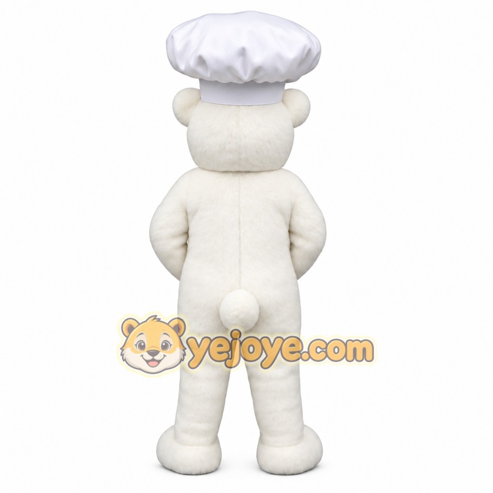White Chef Bear With Apron Mascot Costume White Chef Bear With Apron Mascot Costume