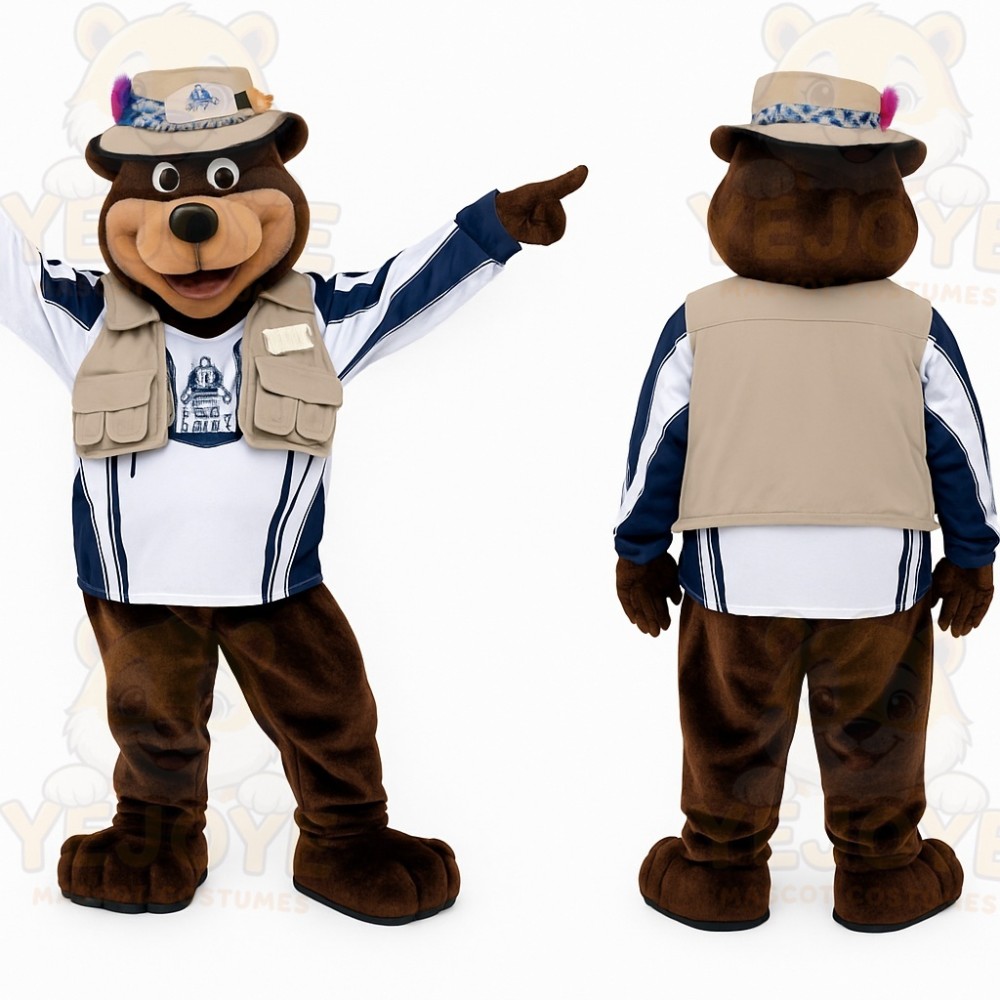 Brown Beige Explorer Bear Mascot Costume