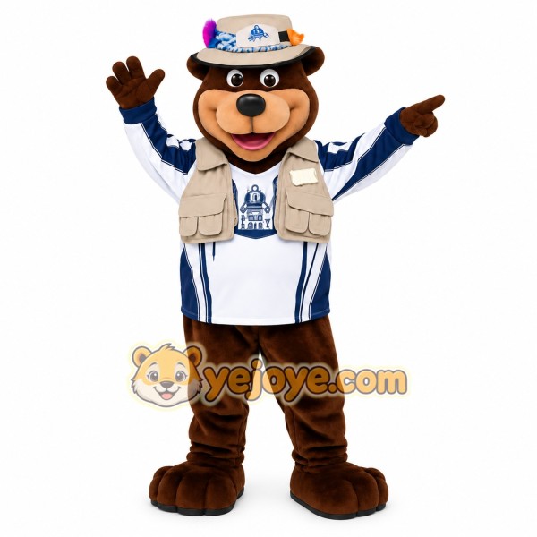 Brown Beige Explorer Bear Mascot Costume Brown Beige Explorer Bear Mascot Costume