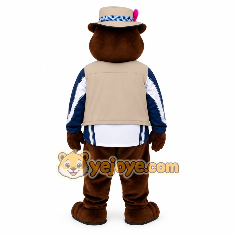 Brown Beige Explorer Bear Mascot Costume Brown Beige Explorer Bear Mascot Costume