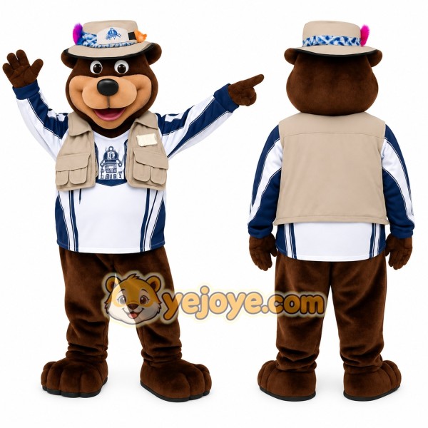 Brown Beige Explorer Bear Mascot Costume