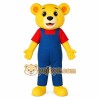 Yellow Bear Red Shirt Blue Overalls Mascot Costume Yellow Bear Red Shirt Blue Overalls Mascot Costume