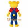Yellow Bear Red Shirt Blue Overalls Mascot Costume Yellow Bear Red Shirt Blue Overalls Mascot Costume