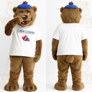 Brown White Bear With Blue Beret Mascot Costume