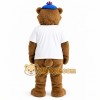 Brown White Bear With Blue Beret Mascot Costume
