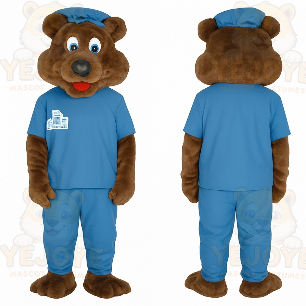 Brown Blue Bear Mascot Costume