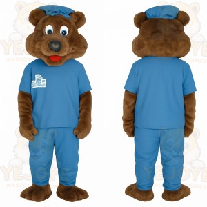 Brown Blue Bear Mascot Costume