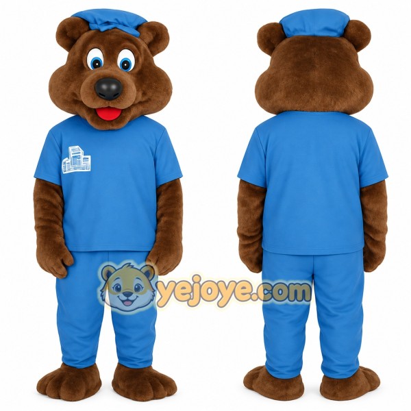 Brown Blue Bear Mascot Costume