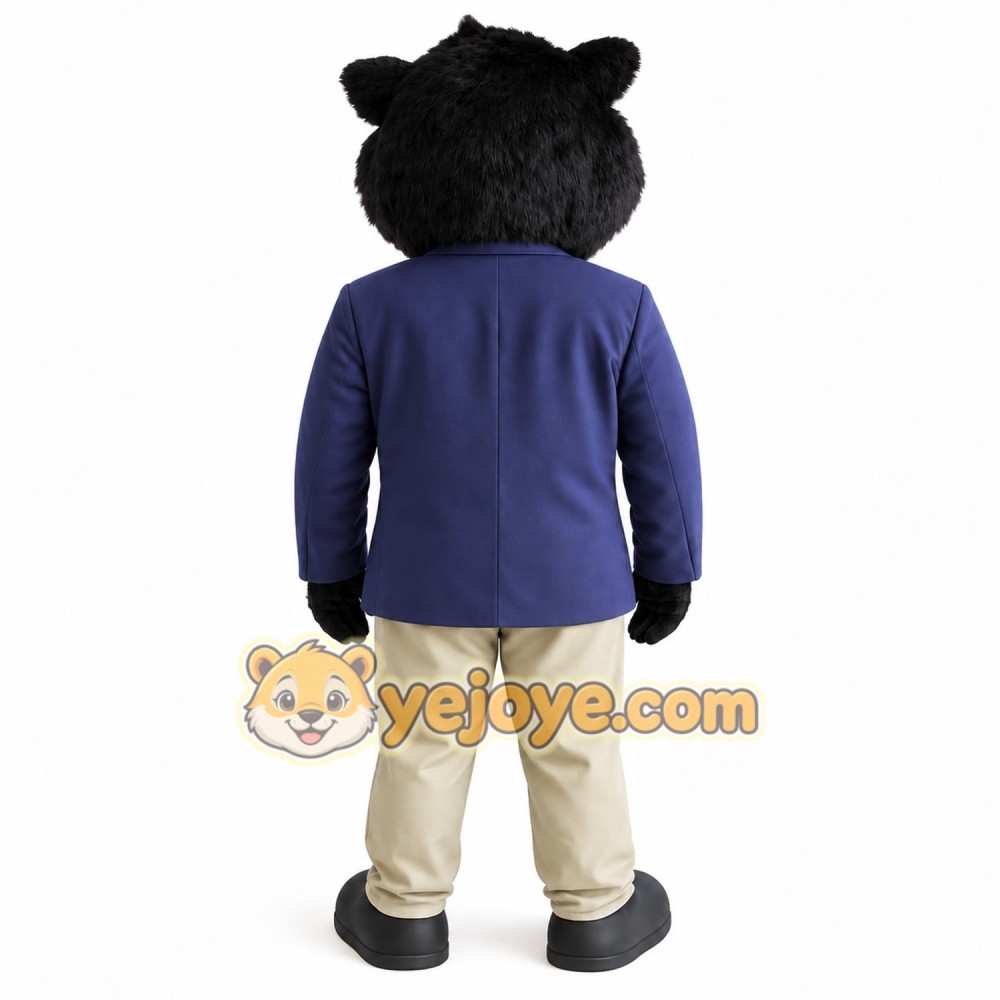 Black Bear With Navy Blazer Mascot Costume Black Bear With Navy Blazer Mascot Costume