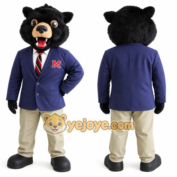 Black Bear With Navy Blazer Mascot Costume