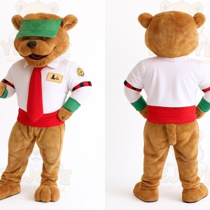 Brown Green White Red Bear Mascot Costume