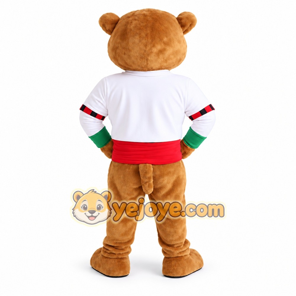 Brown Green White Red Bear Mascot Costume