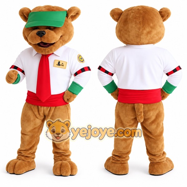 Brown Green White Red Bear Mascot Costume
