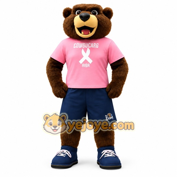 Brown Bear Pink Shirt Navy Shorts Mascot Costume Brown Bear Pink Shirt Navy Shorts Mascot Costume