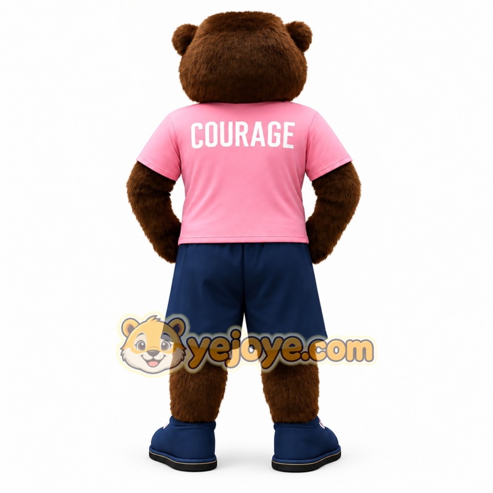 Brown Bear Pink Shirt Navy Shorts Mascot Costume Brown Bear Pink Shirt Navy Shorts Mascot Costume