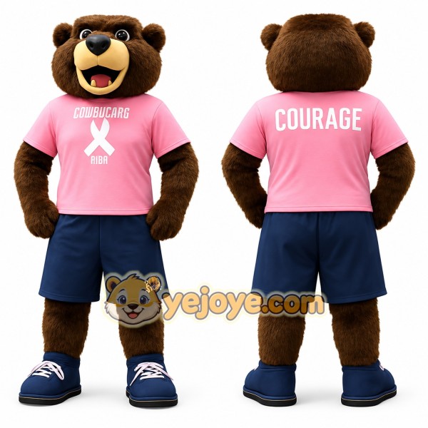 Brown Bear Pink Shirt Navy Shorts Mascot Costume