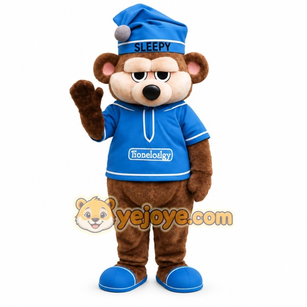 Brown Blue Sleepy Bear Mascot Costume