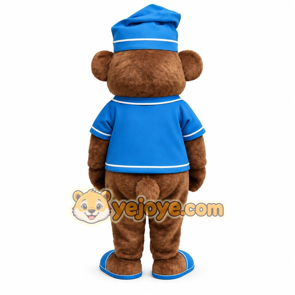 Brown Blue Sleepy Bear Mascot Costume