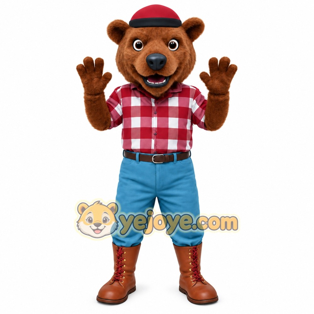 Brown Red White Plaid Bear Mascot Costume Brown Red White Plaid Bear Mascot Costume
