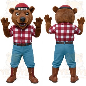 Brown Red White Plaid Bear Mascot Costume